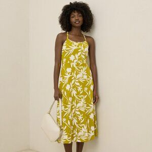 Organic Fit & Flare Midi Dress  - Tropical Palms Chartreuse